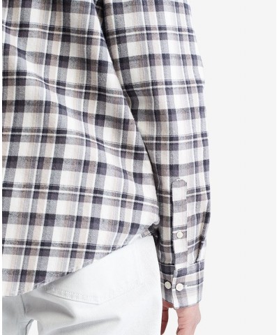 Men's Long-Sleeve Plaid Pocket Shirt White $22.70 Shirts