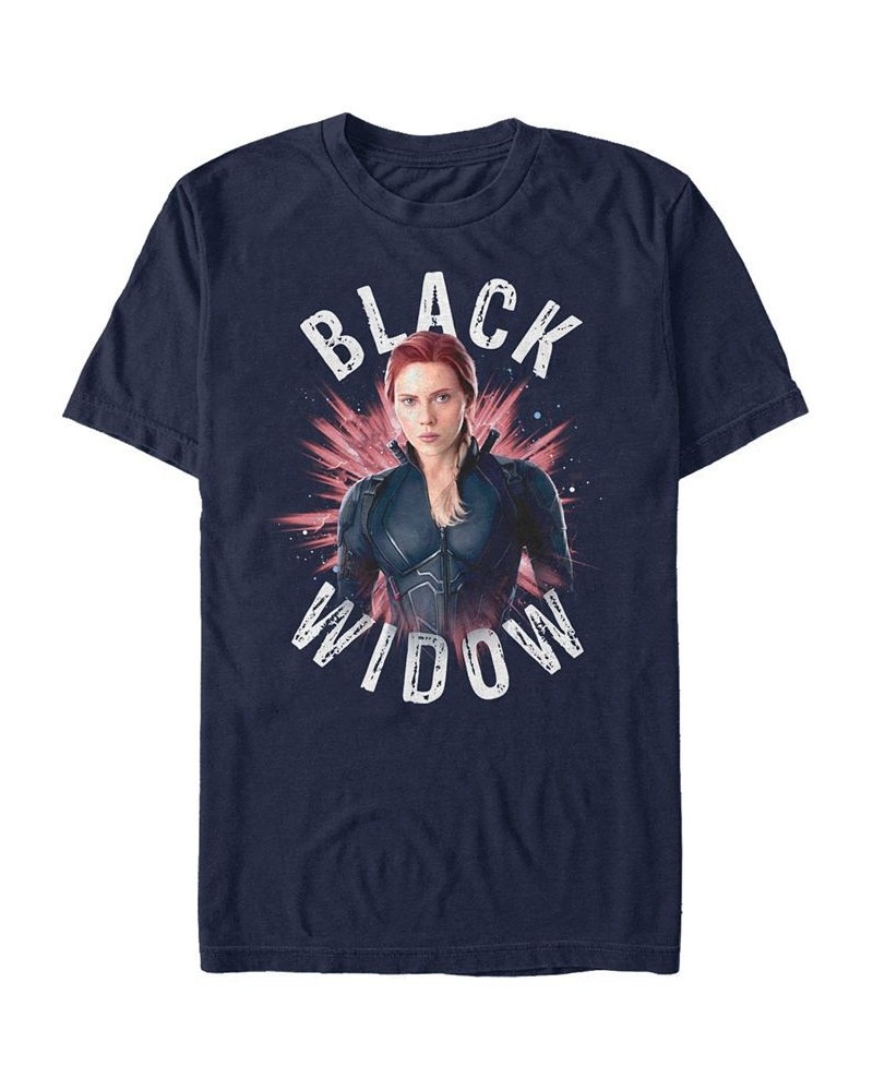 Marvel Men's Avengers Black Widow Star Burst Short Sleeve T-Shirt Blue $16.10 T-Shirts