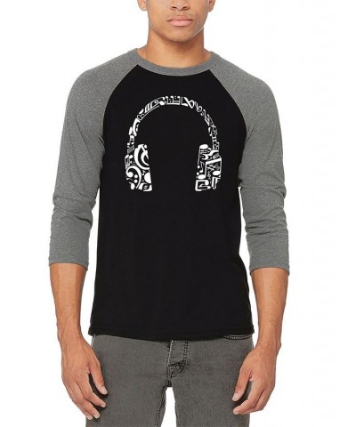 Men's Music Note Headphones Raglan Baseball Word Art T-shirt Gray $26.54 T-Shirts