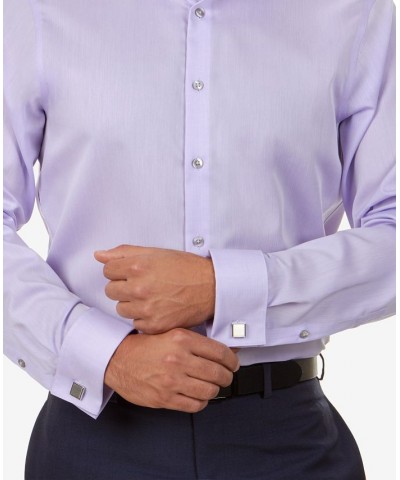 Men's Slim-Fit Non-Iron Performance Herringbone French Cuff Dress Shirt Purple $25.87 Dress Shirts