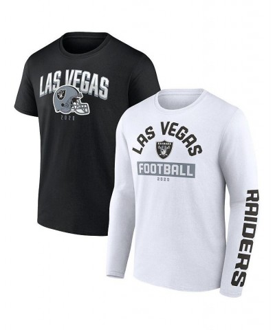 Men's Branded Black, White Las Vegas Raiders Long and Short Sleeve Two-Pack T-shirt $25.37 T-Shirts
