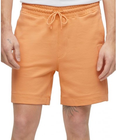 BOSS Men's Drawstring French Terry Cotton Logo Patch Shorts Orange $44.28 Shorts