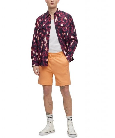 BOSS Men's Drawstring French Terry Cotton Logo Patch Shorts Orange $44.28 Shorts