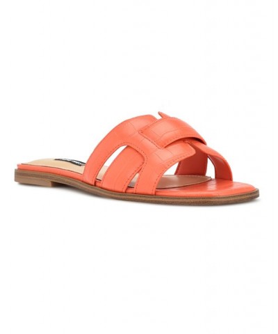 Women's Germani Croc Slip-on Slide Flat Sandals Orange $37.38 Shoes