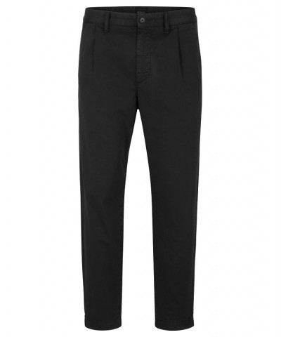 BOSS Men's Tapered-Fit Stretch-Cotton Satin Trousers Black $53.72 Pants