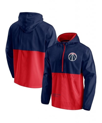 Men's Branded Navy and Red Washington Wizards Anorak Block Party Windbreaker Half-Zip Hoodie Jacket $31.02 Jackets