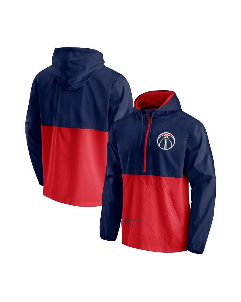 Men's Branded Navy and Red Washington Wizards Anorak Block Party Windbreaker Half-Zip Hoodie Jacket $31.02 Jackets