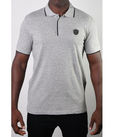 Men's Basic Short Sleeve Logo Botton Polo Light Grey $20.58 Polo Shirts