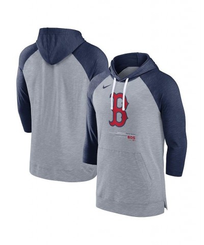 Men's Heather Gray, Heather Navy Boston Red Sox Baseball Raglan 3/4 Sleeve Pullover Hoodie $40.49 Sweatshirt