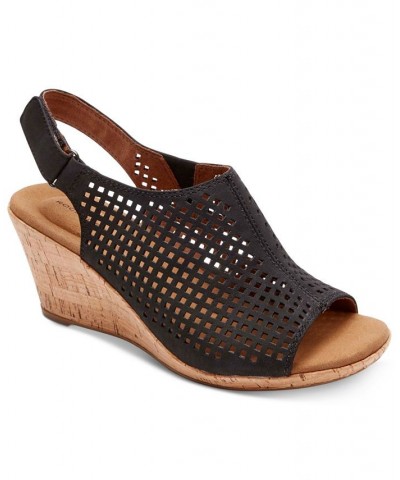 Women's Briah Perf Sling Wedge Sandals Black $65.80 Shoes