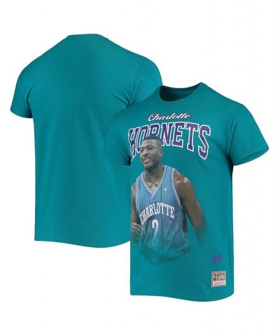 Men's Larry Johnson Teal Charlotte Hornets Hardwood Classics Courtside Player T-shirt $17.60 T-Shirts