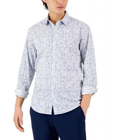 Men's Long-Sleeve Abstract Floral Print Shirt Blue $17.67 Shirts