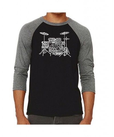Drums Men's Raglan Word Art T-shirt Gray $22.50 T-Shirts