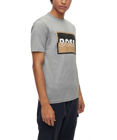 BOSS Men's Mercerized Cotton with Split Logo Slim-Fit T-shirt Silver $47.04 T-Shirts