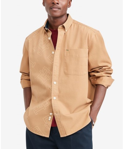 Men's Monogrammed Long Sleeve Button Down Twill Shirt Brown $29.97 Shirts