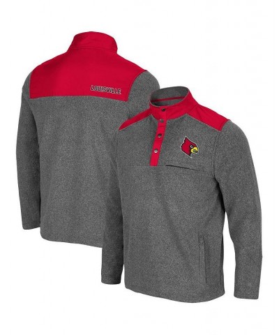 Men's Heathered Charcoal, Red Louisville Cardinals Huff Snap Pullover $31.50 Sweatshirt