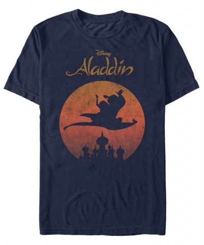 Disney Men's Aladdin Jasmine Silhouette Over Agrabah Vintage Short Sleeve T-Shirt Blue $20.99 T-Shirts