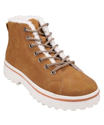 Women's Justine Lace-up Booties Brown $43.00 Shoes