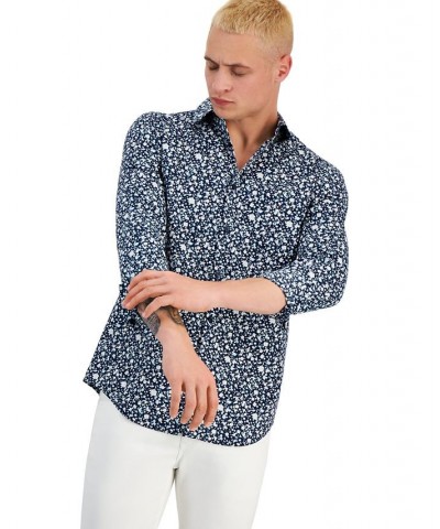 Men's Regular-Fit Floral-Print Button-Down Shirt Blue $39.75 Shirts