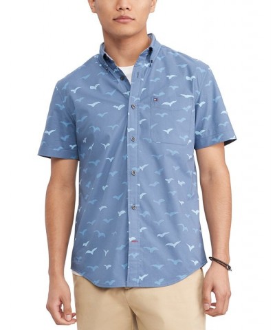 Men's Scuttle Print Regular Fit Short Sleeve Woven Shirt Blue $41.34 Shirts