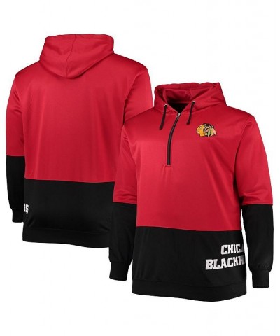 Men's Red, Black Chicago Blackhawks Big and Tall Team Quarter-Zip Hoodie $40.00 Sweatshirt
