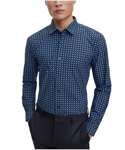 BOSS Men's Slim-Fit Printed Stretch Jersey Shirt Blue $60.72 Shirts