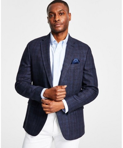 Men's Slim-Fit Windowpane Sport Coat Blue $52.80 Blazers