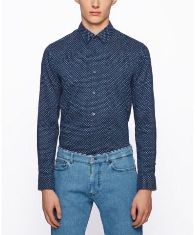 BOSS Men's Ronni Patterned Slim-fit Shirt Blue $48.75 Shirts
