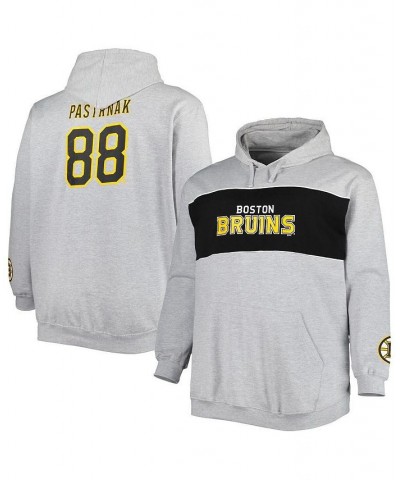 Men's David Pastrnak Heather Gray Boston Bruins Big and Tall Player Lace-Up Pullover Hoodie $37.60 Sweatshirt