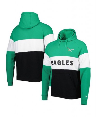 Men's Black and Kelly Green Philadelphia Eagles Colorblock Throwback Pullover Hoodie $45.04 Sweatshirt
