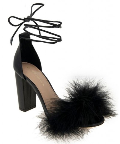 Women's Biny Faux Feathers Sandal Black $41.42 Shoes