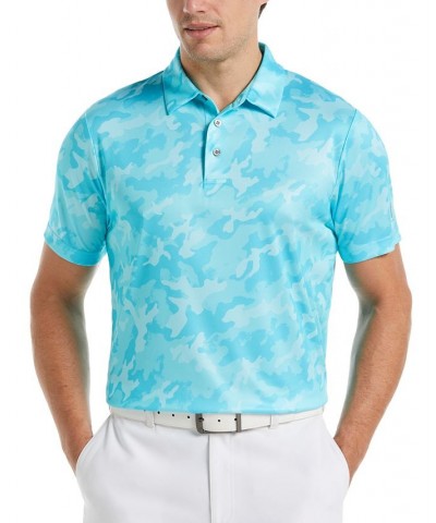 Men's Allover Camo Short Sleeve Golf Polo Shirt Blue $14.88 Polo Shirts