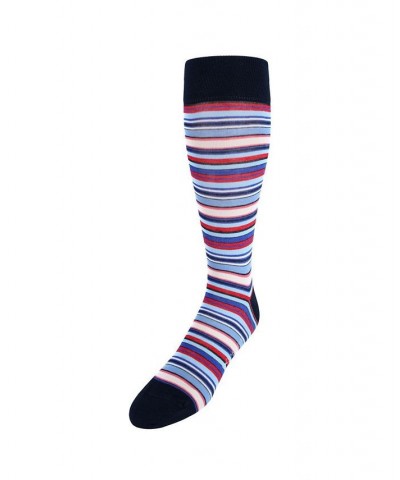 Brady Multi Stripe Mid-Calf Mercerized Cotton Socks Navy, light blue, cream stripes $15.48 Socks