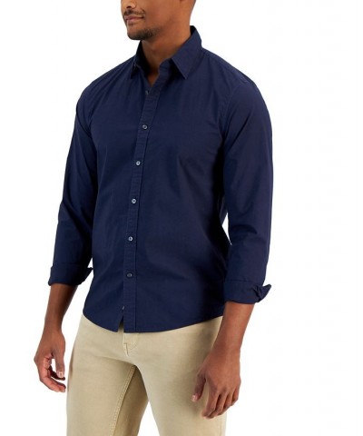 Men's Slim-Fit Solid Garment Dyed Long-Sleeve Button-Up Shirt Blue $37.74 Shirts