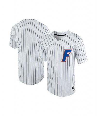 Men's White, Royal Florida Gators Pinstripe Replica Full-Button Baseball Jersey $83.30 Jersey