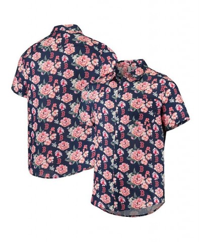 Men's Navy Boston Red Sox Floral Linen Button-Up Shirt $49.49 Shirts