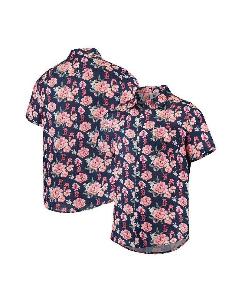Men's Navy Boston Red Sox Floral Linen Button-Up Shirt $49.49 Shirts