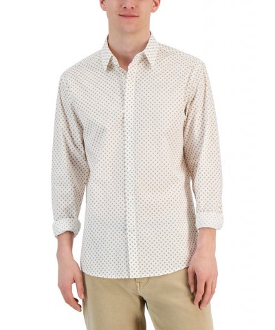 Men's Slim-Fit Stretch Crosshatch Geometric Print Long-Sleeve Button-Up Shirt White $23.60 Shirts