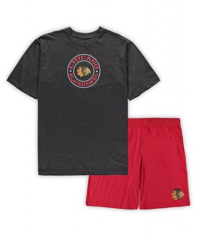 Men's Red, Heathered Charcoal Chicago Blackhawks Big and Tall T-shirt and Shorts Sleep Set $40.79 Pajama