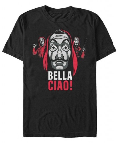 Men's La Casa De Papel Bella Ciao Masked Trio Short Sleeve T-Shirt Black $14.70 T-Shirts
