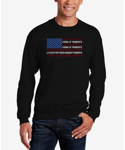 Men's Land of the Free American Flag Word Art Crew Neck Sweatshirt Black $29.49 Sweatshirt