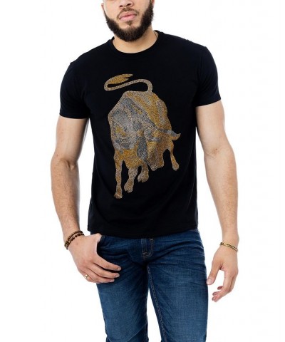 Men's Bull Rhinestone T-shirt Black $18.45 T-Shirts