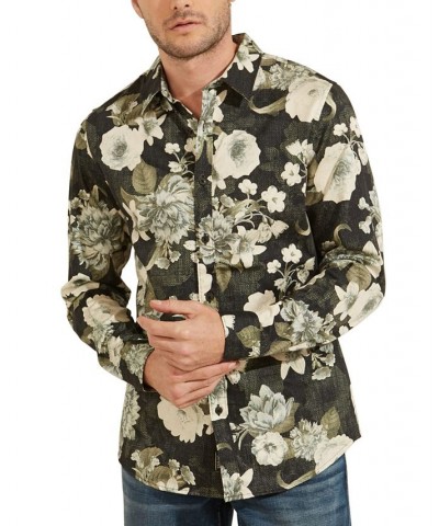 Men's Luxe Autumn Bloom Stretch Floral-Print Button-Down Shirt Gray $24.50 Shirts