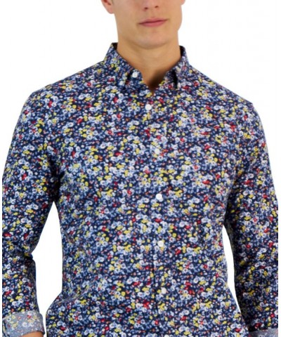 Ken Long Sleeve Button-Down Ditsy Floral Print Shirt Blue $16.00 Shirts