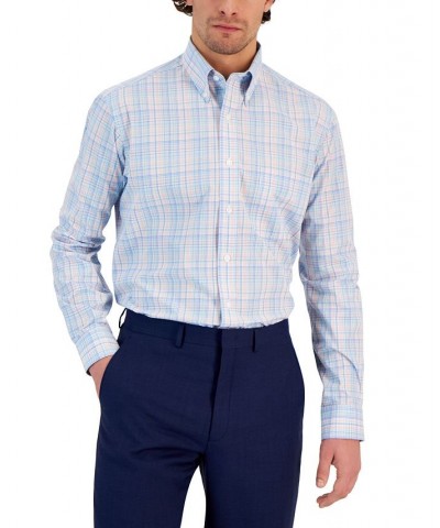 Men's Regular Fit Cotton Peter Plaid Dress Shirt Blue $23.60 Dress Shirts