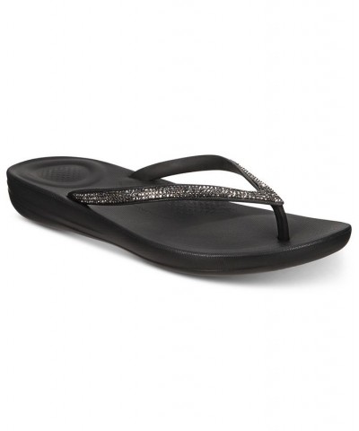 Women's Iqushion Sparkle Flip-Flop Sandal Black $30.80 Shoes