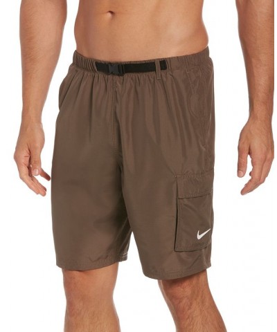Men's Swim Belted Packable Volley Shorts Silver $29.58 Swimsuits