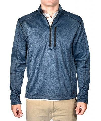 Men's Space-Dyed Half-Zip Pullover Topstitched Sweater Blue $39.10 Sweaters