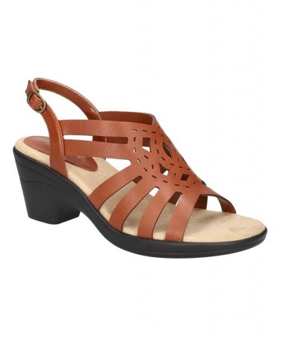 Women's Jira Heeled Round Toe Sandals Brown $33.60 Shoes
