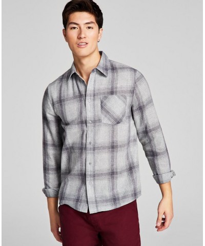 Men's Plaid Brushed Flannel Shirt Gray $22.20 Shirts